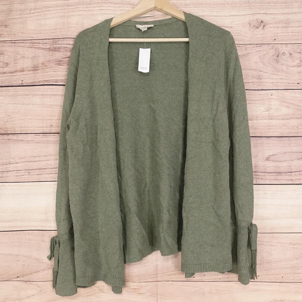 New! LOFT Outlet Cardigan Sweater Womens Large Green Open Front Tie Cuff NWT
